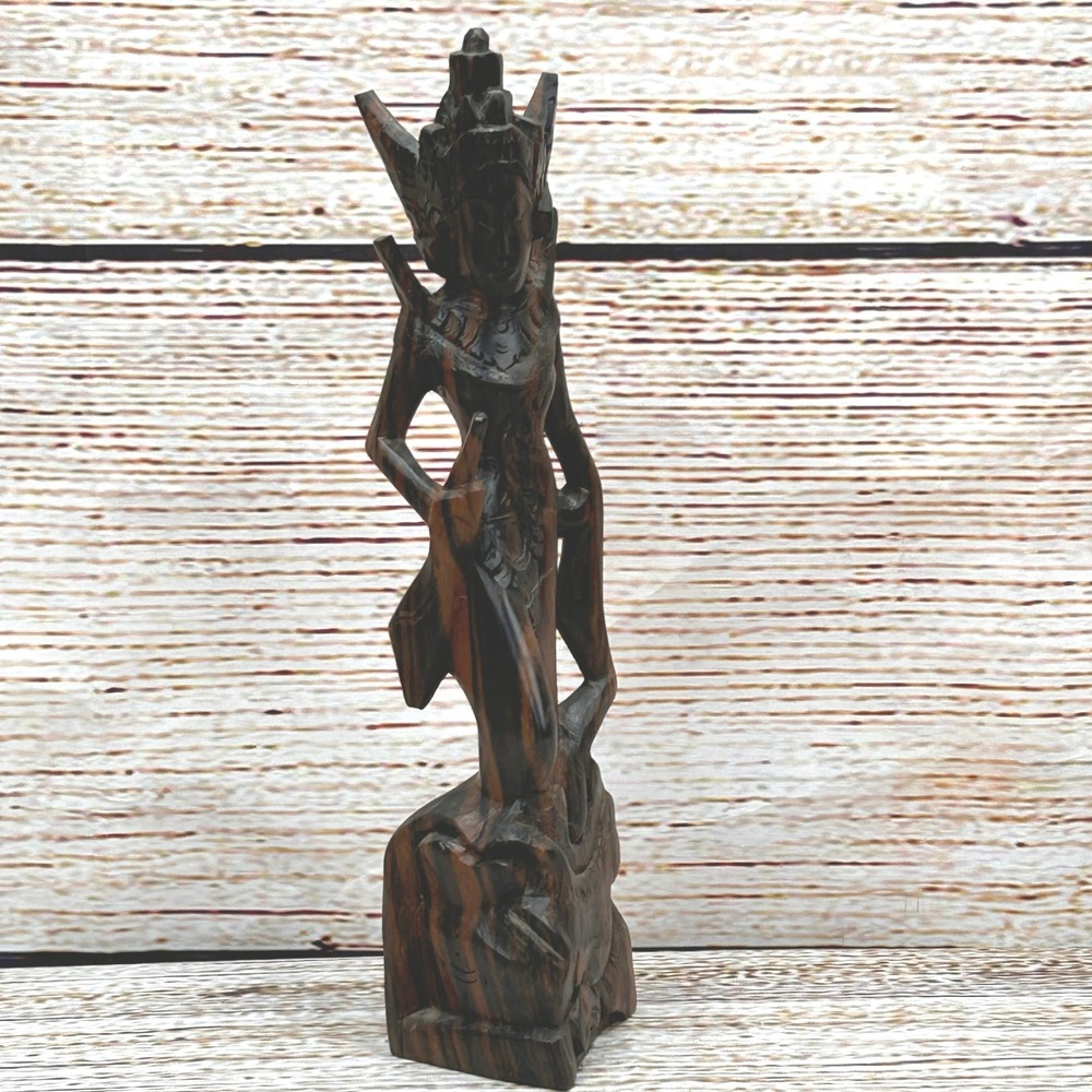 Balinese Dewi Sri Goddess Statue Hand Carved Macassar Ebony Wood Indonesia 9.25"